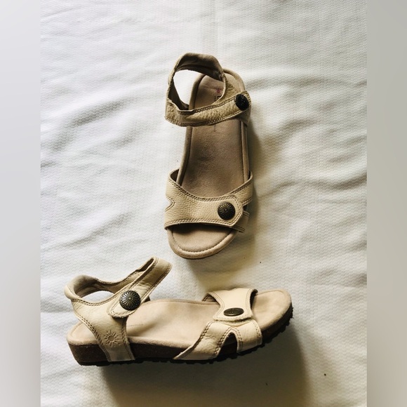 Taos Beige Strappy Sandals with Button Detail - Picture 1 of 10